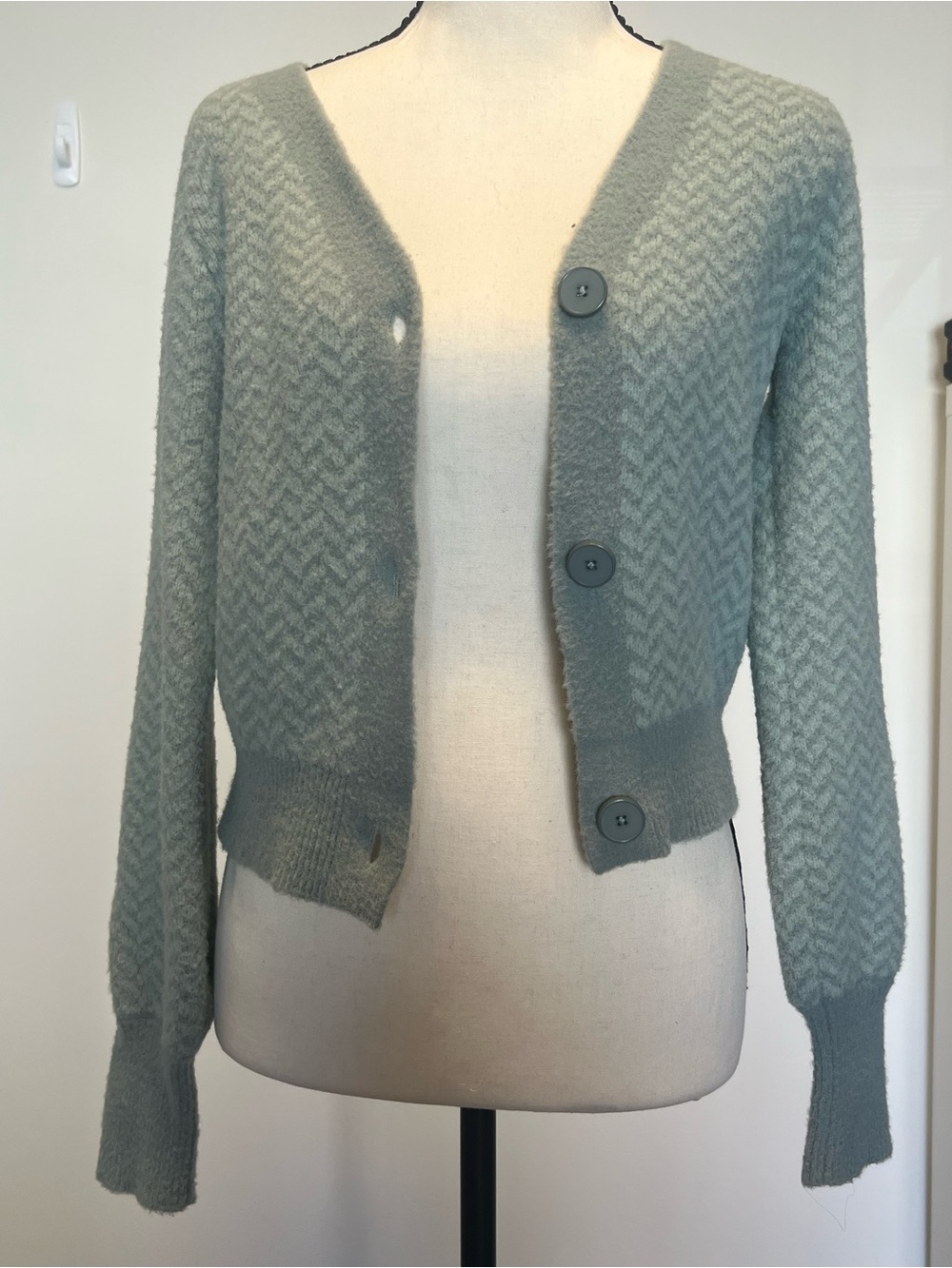 Women's Light Sage Green Button-Up Knit Cardigan Sweater